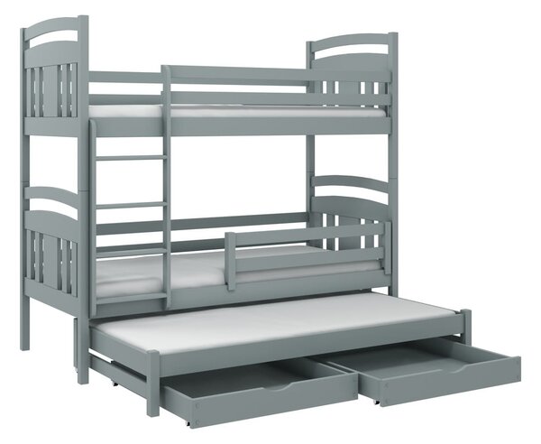 Šedá patrová dětská postel z borovicového dřeva s úložným prostorem a výsuvným lůžkem 80x160 cm Igor - Lano Meble
