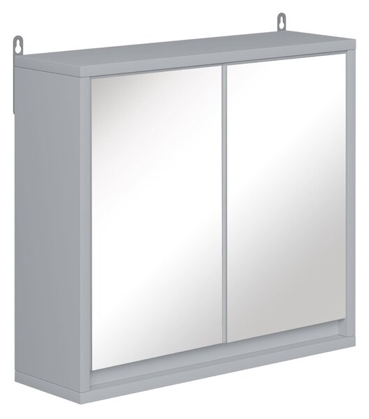 HOMCOM Koupelnová skříňka se zrcadlem, 2 dveře a nastavitelná polička, závěsný koupelnový nábytek pro moderní toaletu 48x14.5x45 cm Šedá | Aosom