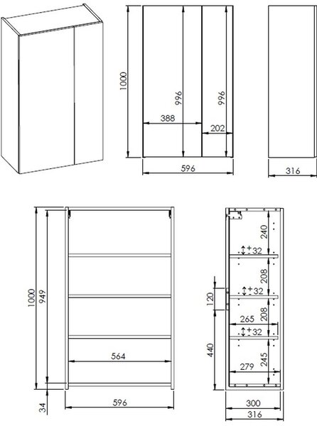 Elita For All skříňka 59.6x31.6x100 cm boční závěsná bílá RE140600068060