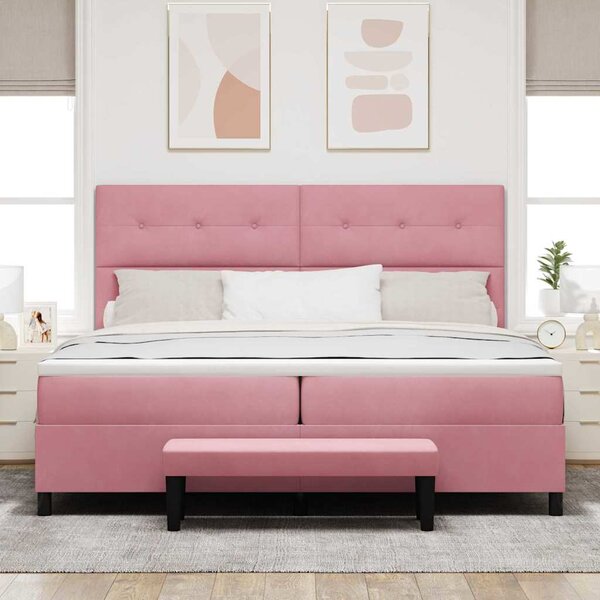 Postel s boxspringem s čelo Růžová 200 x 200 cm samet 3344539