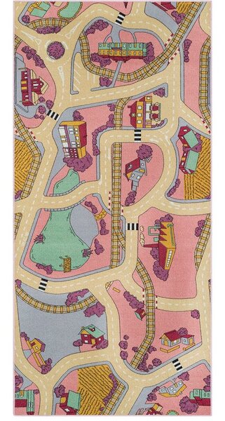Breno Kusový koberec RAILROADS 63 - růžová silnice, 95x200 cm, Vícebarevné