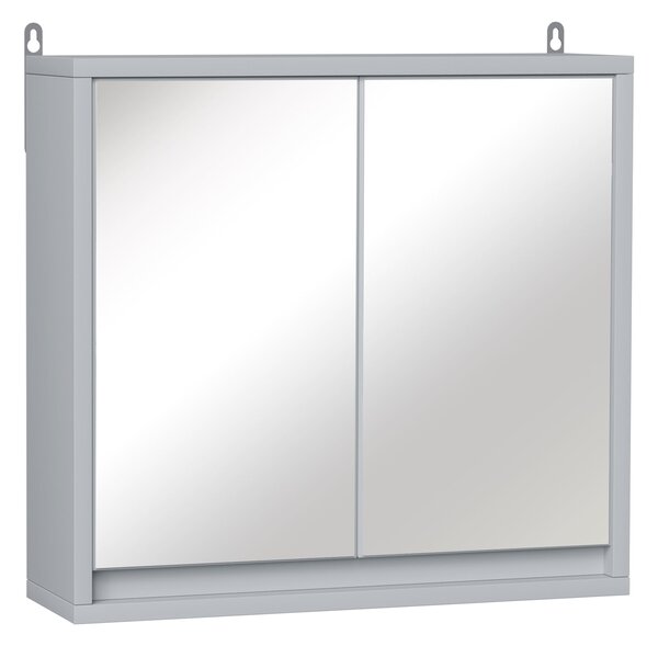 HOMCOM Koupelnová skříňka se zrcadlem, 2 dveře a nastavitelná polička, závěsný koupelnový nábytek pro moderní toaletu 48x14.5x45 cm Šedá | Aosom