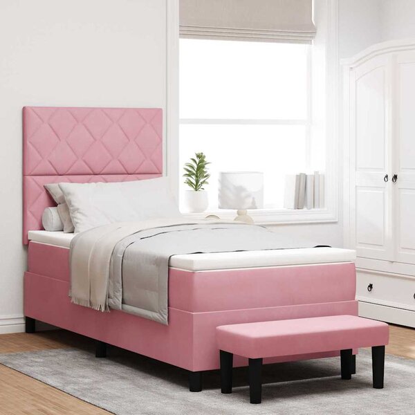 Postel s boxspringem s čelo Růžová 200 x 90 cm samet 3344557