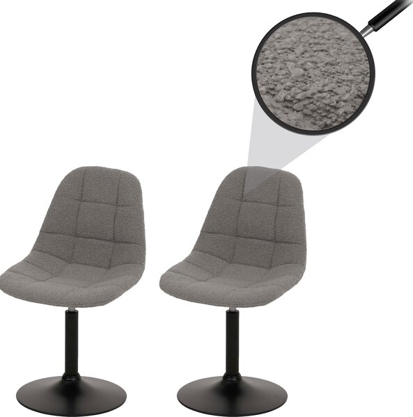 Sada 2 jídelních židlí HWC-A60, kuchyňská otočná židle, ocel Tkanina /textil bouclé (450g/m²) šedá