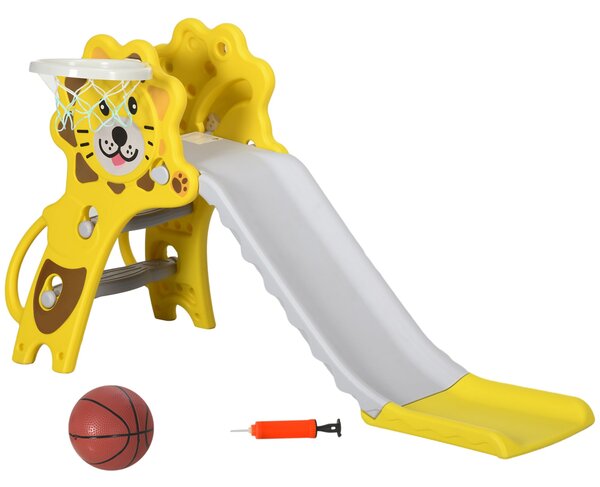 AIYAPLAY Dětská skluzavka 3 v 1 pro děti ve věku 18 až 36 měsíců se 2 schody, 1 košem na basketbal a zvířecím motivem pro vnitřní použití 131x50x74 cm