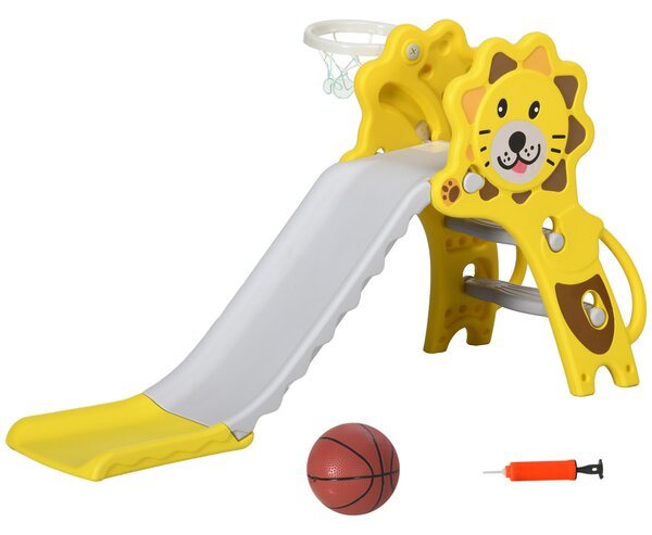 AIYAPLAY Dětská skluzavka 3 v 1 pro děti ve věku 18 až 36 měsíců se 2 schody, 1 košem na basketbal a zvířecím motivem pro vnitřní použití 131x50x74 cm
