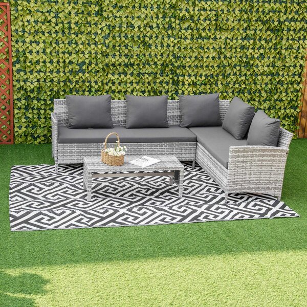 Outsunny Exteriérový Koberec 182x274 cm Reverzibilní Koberec s Voděodolným Geometrickým Vzorem pro Terasu, Balkon, Patio, Kempování, Pláž Černý a Bílý