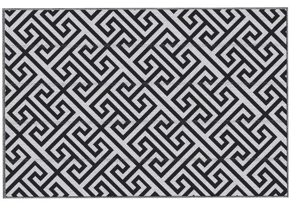 Outsunny Exteriérový Koberec 182x274 cm Reverzibilní Koberec s Voděodolným Geometrickým Vzorem pro Terasu, Balkon, Patio, Kempování, Pláž Černý a Bílý