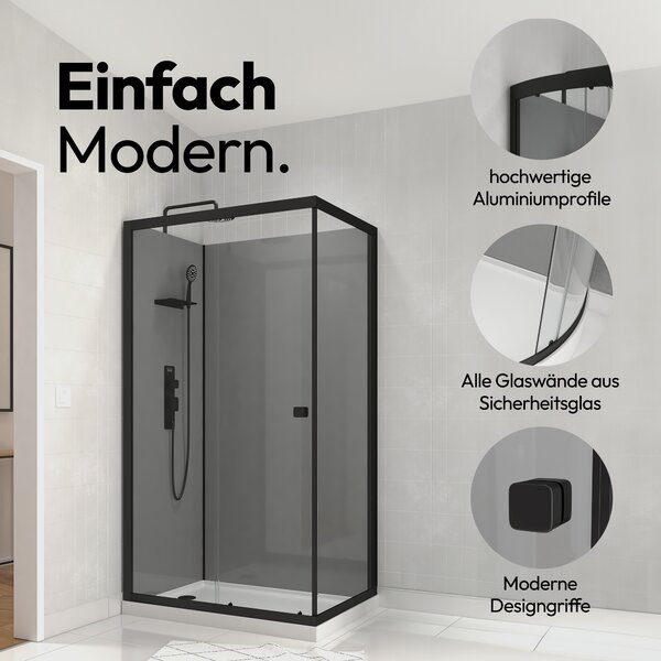 Sprchový kout Marwell kompletní sprchový kout Grey Style Obdélník 215x90x90cm - prefabrikovaný sprchový kout s 5mm tvrzeným sklem - s poličkou na sprchové potřeby