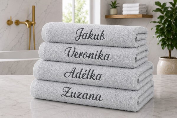 Froté ručník s výšivkou světle šedá ručník 50x100 cm