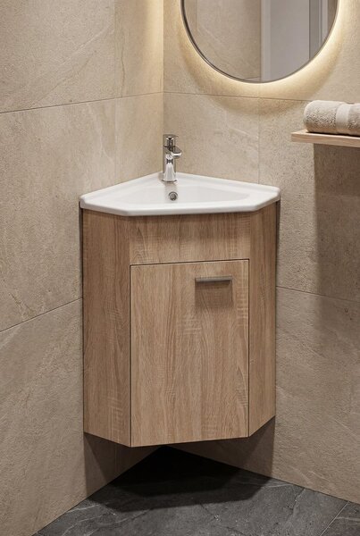 Aqualine Aqualine, ZOJA rohová umyvadlová skříňka 39x74x39cm, dub platin, 50346