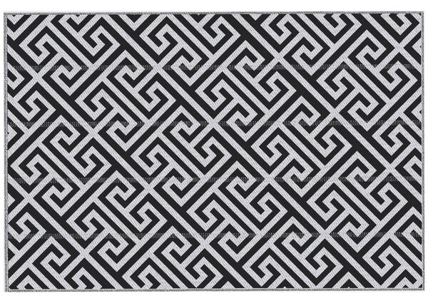 Outsunny Exteriérový Koberec 182x274 cm Reverzibilní Koberec s Voděodolným Geometrickým Vzorem pro Terasu, Balkon, Patio, Kempování, Pláž Černý a Bílý
