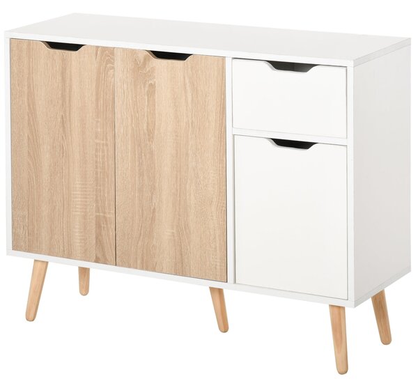HOMCOM Moderní komoda se 3 dvířky a zásuvkou 90x30x72 cm Bílá a přírodní dřevo | Aosom
