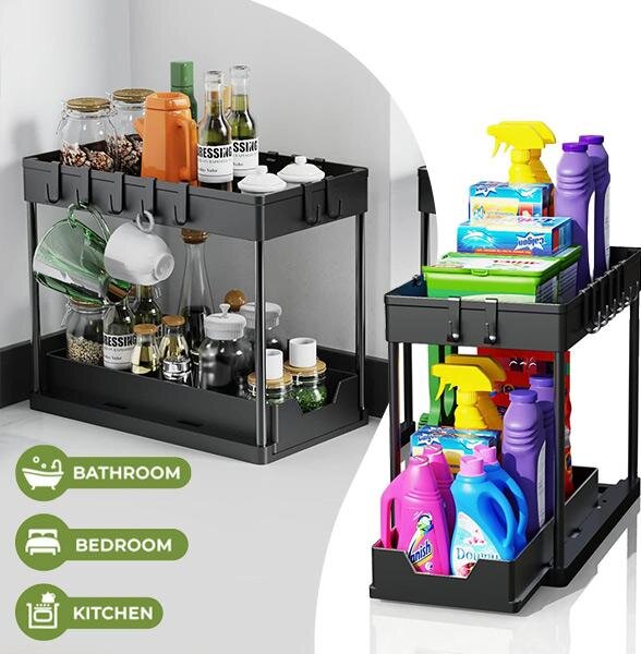 Organizér do koupelny, výsuvné koše do kuchyňské linky, 2 kusy (1 + 1) - Slidesink