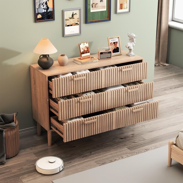 Komoda ProximaX z přírodního dřeva se 6 zásuvkami: moderní vertikální design, velký úložný prostor a minimalistický styl