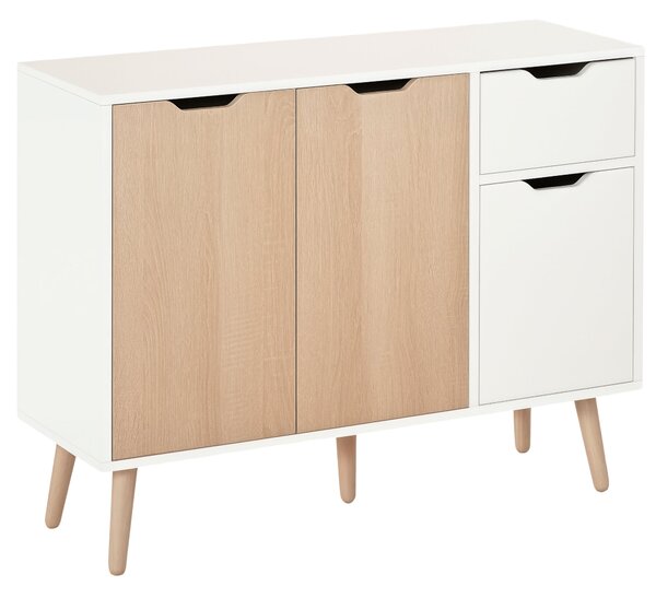 HOMCOM Moderní komoda se 3 dvířky a zásuvkou 90x30x72 cm Bílá a přírodní dřevo | Aosom