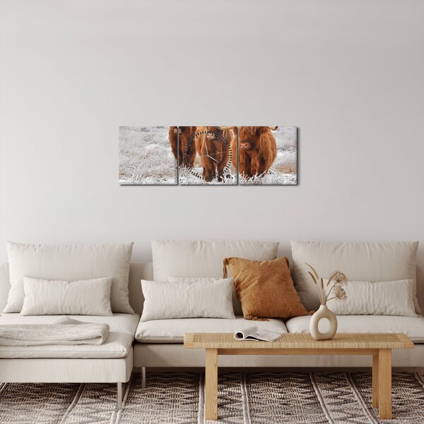 Obraz - Skotské krávy (s hodinami) (90x30 cm)
