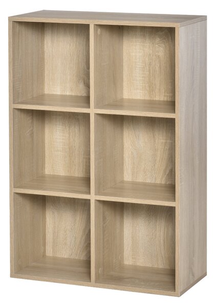 HOMCOM Knihařský regál se 3 policemi a 6 úložnými boxy do obývacího pokoje, ložnice, kanceláře 65,5x30x97,5 cm Dub | Aosom