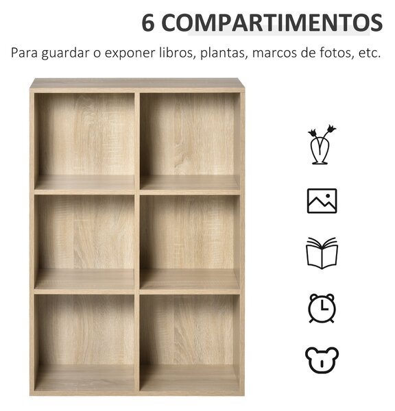 HOMCOM Knihařský regál se 3 policemi a 6 úložnými boxy do obývacího pokoje, ložnice, kanceláře 65,5x30x97,5 cm Dub | Aosom