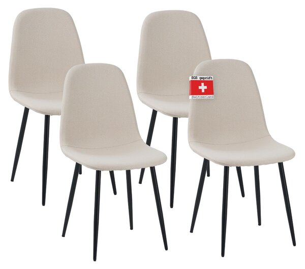 Jídelní židle Albatros BARI s látkovým potahem, sada 4 kusů v béžové barvě, stylový vintage design, nosnost 110 kg, čalouněná židle - moderní kuchyňská židle