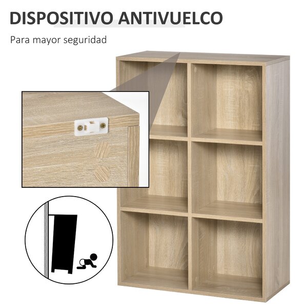 HOMCOM Knihařský regál se 3 policemi a 6 úložnými boxy do obývacího pokoje, ložnice, kanceláře 65,5x30x97,5 cm Dub | Aosom