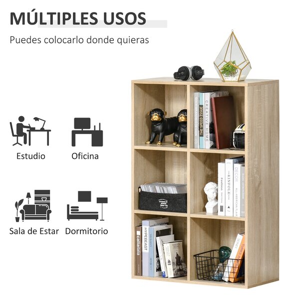 HOMCOM Knihařský regál se 3 policemi a 6 úložnými boxy do obývacího pokoje, ložnice, kanceláře 65,5x30x97,5 cm Dub | Aosom