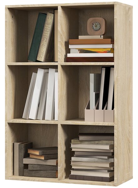 HOMCOM Knihařský regál se 3 policemi a 6 úložnými boxy do obývacího pokoje, ložnice, kanceláře 65,5x30x97,5 cm Dub | Aosom