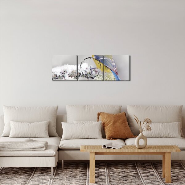 Obraz - Sýkorka (s hodinami) (90x30 cm)