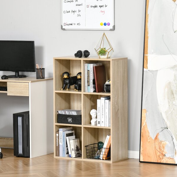 HOMCOM Knihařský regál se 3 policemi a 6 úložnými boxy do obývacího pokoje, ložnice, kanceláře 65,5x30x97,5 cm Dub | Aosom