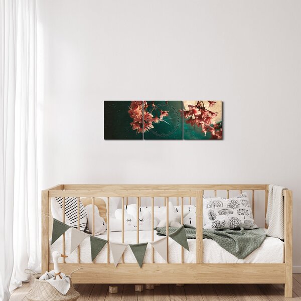Obraz - Sakura v úplňku (s hodinami) (90x30 cm)