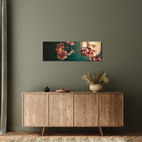 Obraz - Sakura v úplňku (s hodinami) (90x30 cm)
