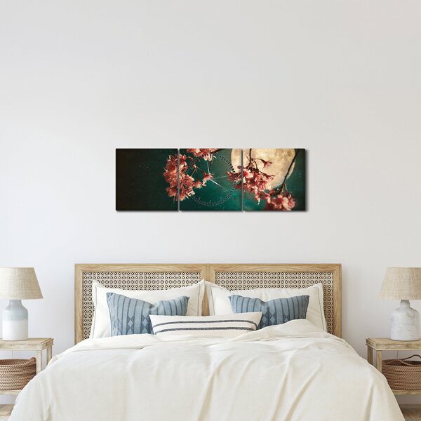 Obraz - Sakura v úplňku (s hodinami) (90x30 cm)