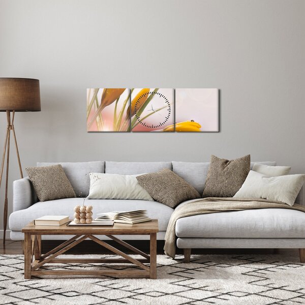 Obraz - Jarní květy (s hodinami) (90x30 cm)