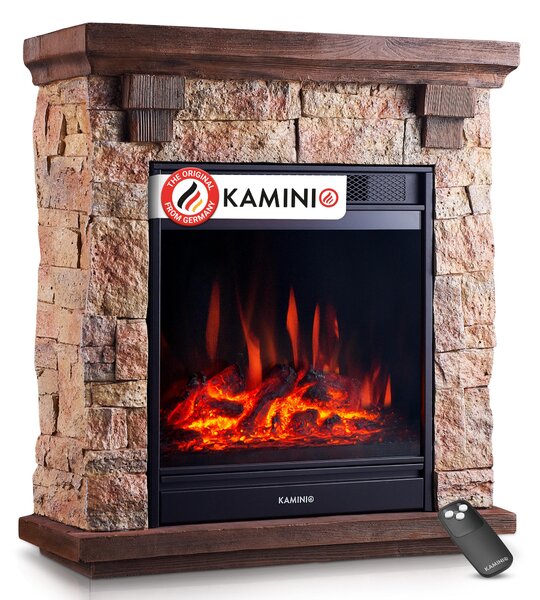 KAMINIO Elektrický krb JUAN – Elektrický stojací krb v kamenném vzhledu s topením, 3D efektem plamenů, dálkovým ovládáním (béžový)