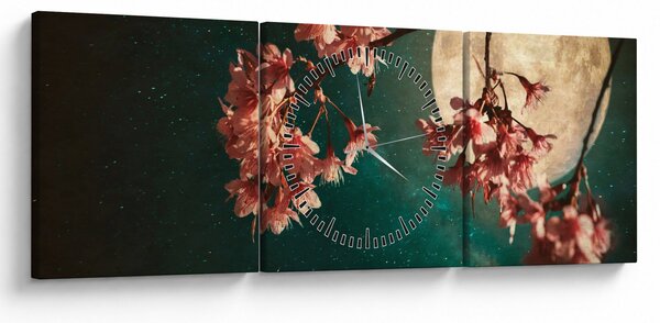 Obraz - Sakura v úplňku (s hodinami) (90x30 cm)