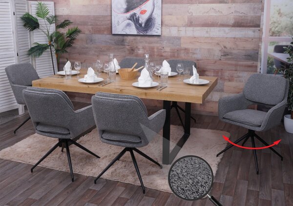 Sada 6 jídelních židlí HWC-N74, kuchyňská židle, otočná s automatickým návratem, tkanina bouclé (540g/m²) Oeko-Tex šedá