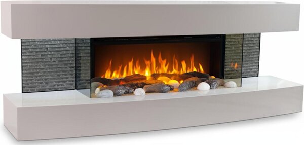 CHEMIN'ARTE - Elektrický nástěnný krb Lounge White 120 cm s efektem LED plamene, programovatelné topení, dálkové ovládání