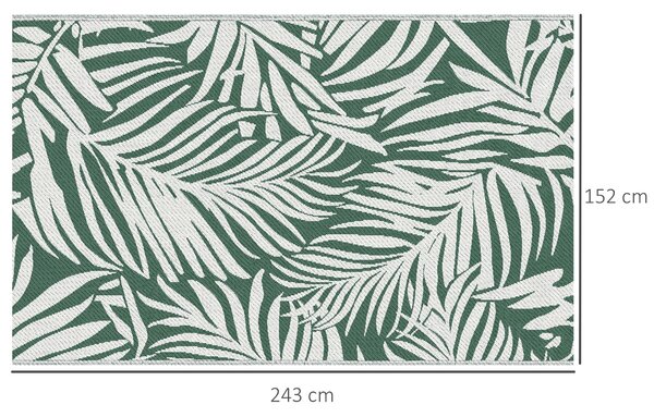 Outsunny Outdoor Koberec 152x243 cm Oboustranný Koberec s Vzorováním Listů pro Terasu, Balkon, Patio, Kempování, Pláž Tmavě Zelená a Bílá | Aosom