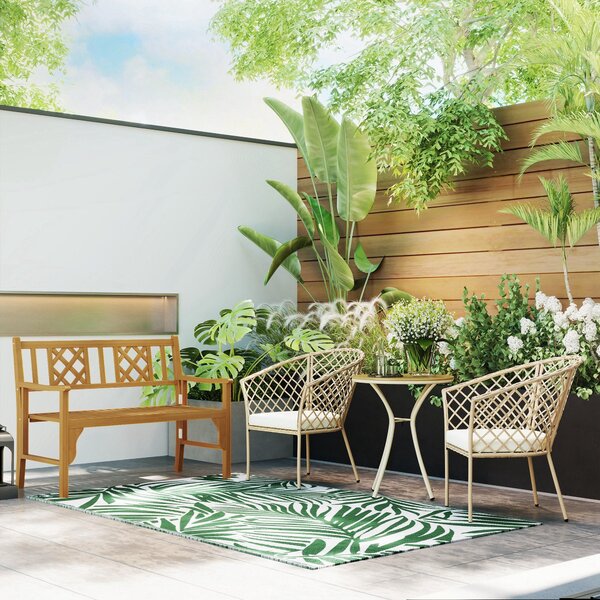 Outsunny Outdoor Koberec 152x243 cm Oboustranný Koberec s Vzorováním Listů pro Terasu, Balkon, Patio, Kempování, Pláž Tmavě Zelená a Bílá | Aosom