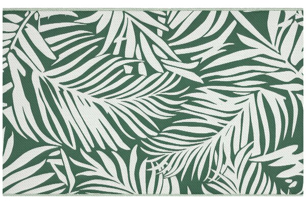 Outsunny Outdoor Koberec 152x243 cm Oboustranný Koberec s Vzorováním Listů pro Terasu, Balkon, Patio, Kempování, Pláž Tmavě Zelená a Bílá | Aosom