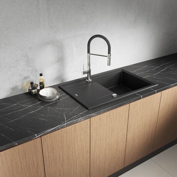 Laveo Megalo, kuchyňský granitový dřez 790x490x230 mm, černá, LAV-SBE_711T