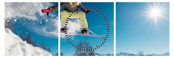 Obraz - Snowboardista (s hodinami) (90x30 cm)