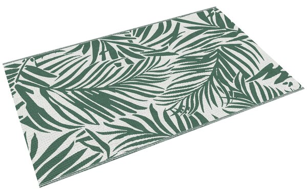Outsunny Outdoor Koberec 152x243 cm Oboustranný Koberec s Vzorováním Listů pro Terasu, Balkon, Patio, Kempování, Pláž Tmavě Zelená a Bílá | Aosom