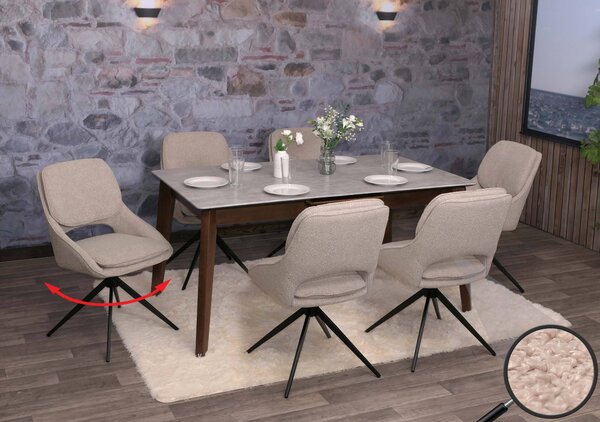 Sada 6 jídelních židlí HWC-N73, kuchyňská židle, otočná s automatickým vrácením, tkanina/textil boucle (540g/m²) Oeko-Tex béžová