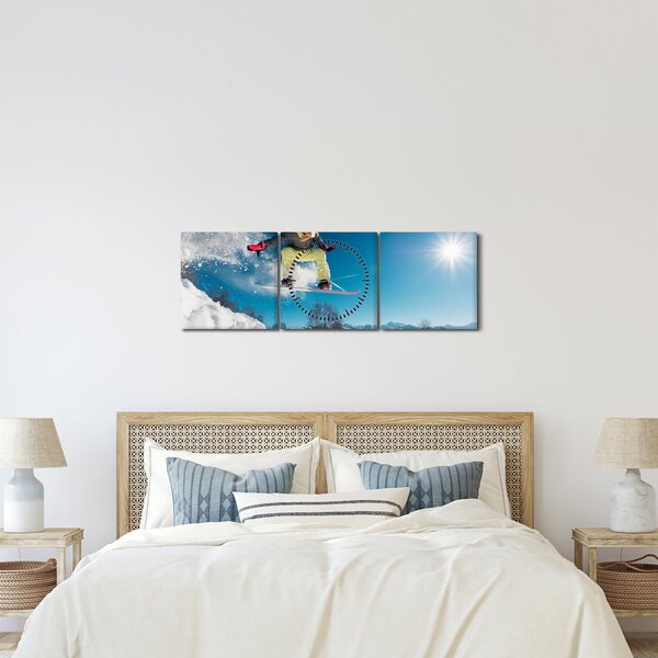 Obraz - Snowboardista (s hodinami) (90x30 cm)