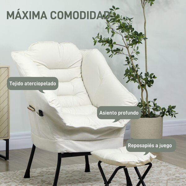 HOMCOM Recliner do Obývacího Pokoj s Ottomany Relaxační Křeslo pro Ložnici s Bočními Kapsami a Ocelovými Nohami Krémové | Aosom