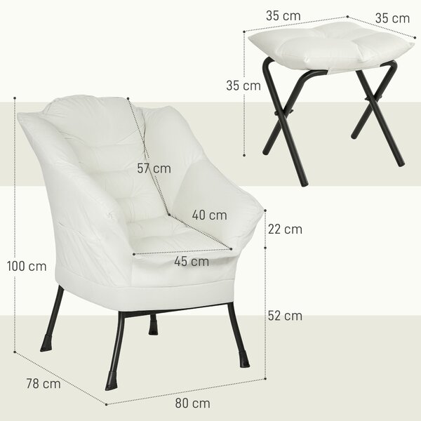 HOMCOM Recliner do Obývacího Pokoj s Ottomany Relaxační Křeslo pro Ložnici s Bočními Kapsami a Ocelovými Nohami Krémové | Aosom