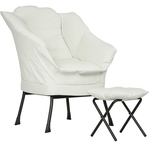 HOMCOM Recliner do Obývacího Pokoj s Ottomany Relaxační Křeslo pro Ložnici s Bočními Kapsami a Ocelovými Nohami Krémové | Aosom