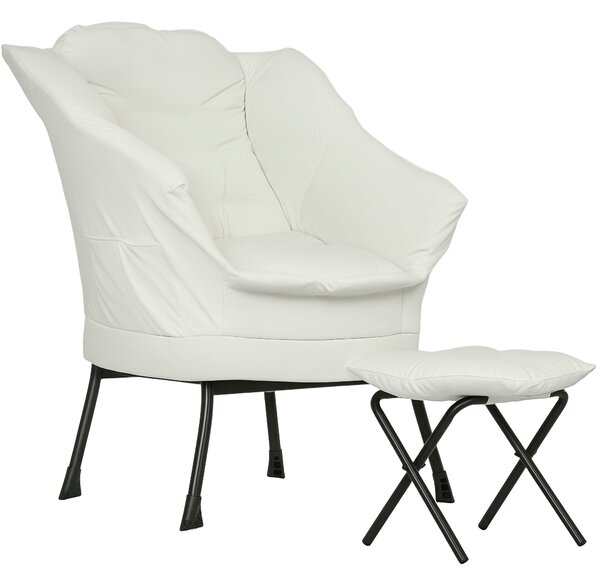 HOMCOM Recliner do Obývacího Pokoj s Ottomany Relaxační Křeslo pro Ložnici s Bočními Kapsami a Ocelovými Nohami Krémové | Aosom