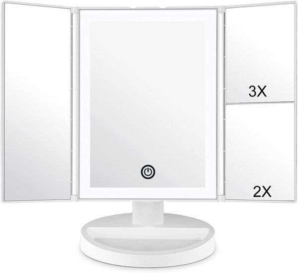 Zrcadlo do make-upu s LED osvětlením a dotykovým ovládáním – sada 3 kusů – trojité zvětšení (1x, 2x) – otočné o 180°